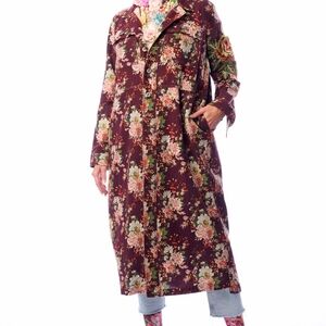 Aratta Floral Trench Coat - Burgundy and Green